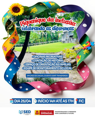 1º Piquenique da Inclusão: Celebrando as Diferenças será realizado no dia 26 de abril